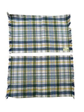 Park Designs Plaid Cotton Placemats Set of 2 Blue Green Yellow Fringe Country